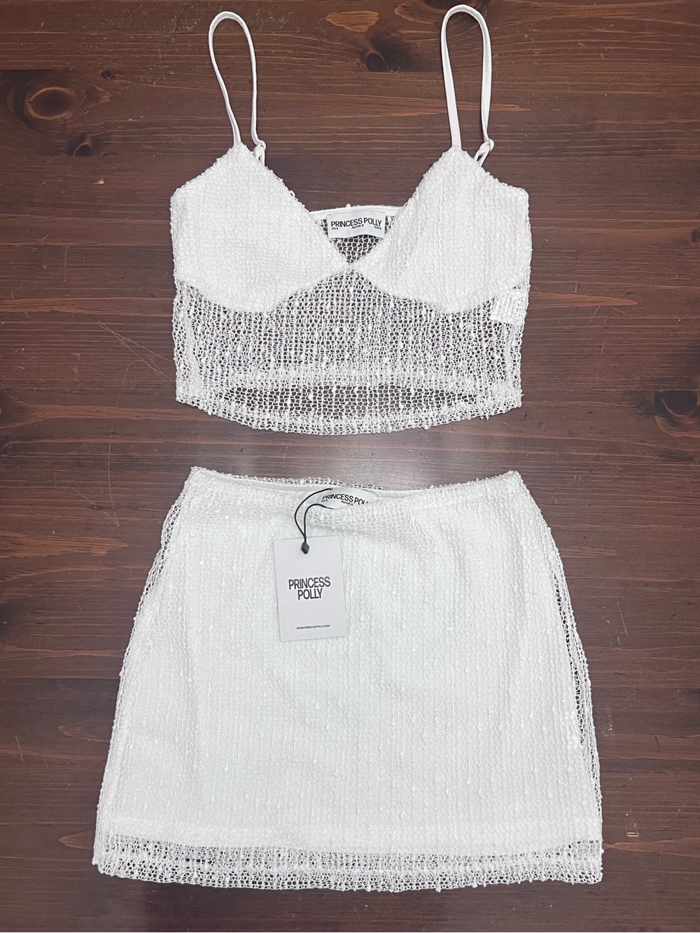 New Princess Polly White Mini Skirt and Crop Tank 2 piece Set Size 4 Small